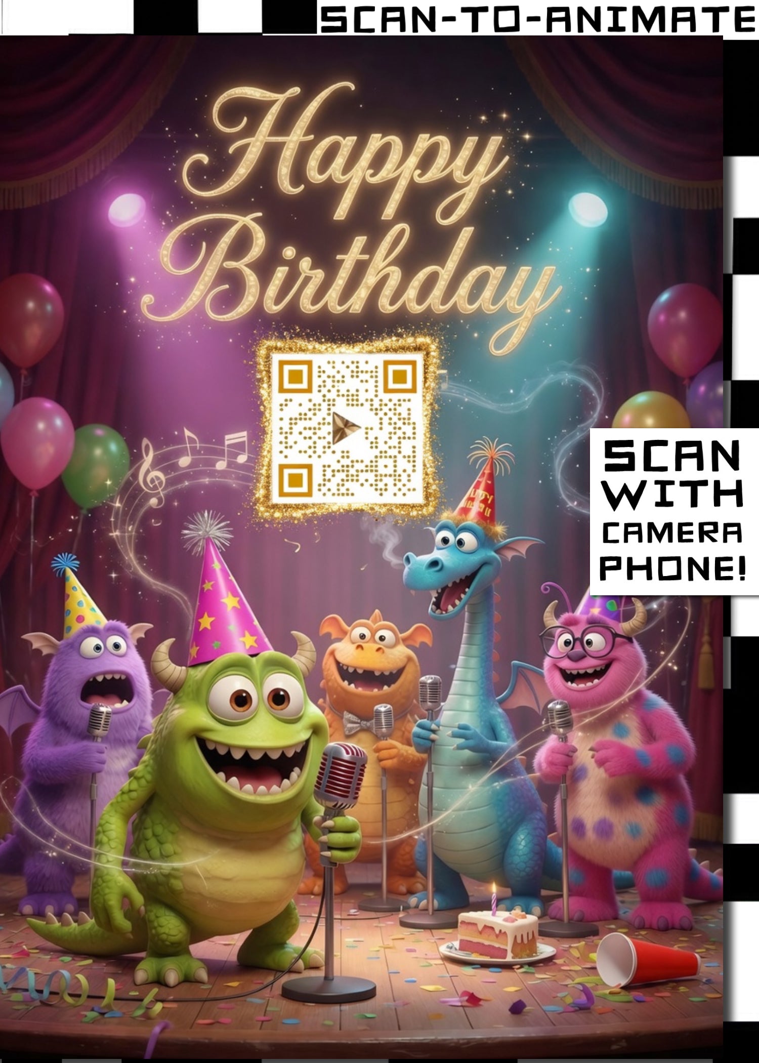 Happy Birthday QRaraoke Monsters Card