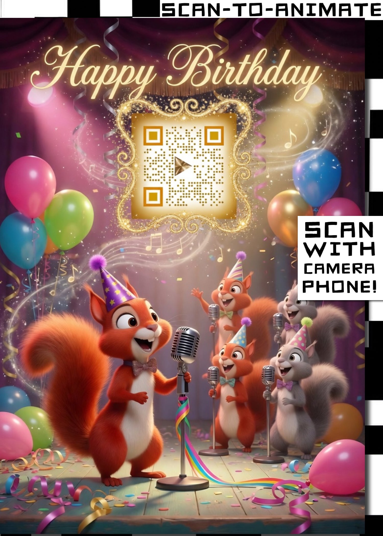 Happy Birthday QRaraoke Squirrel Card