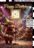 Happy Birthday QRaraoke Highland Cow Card