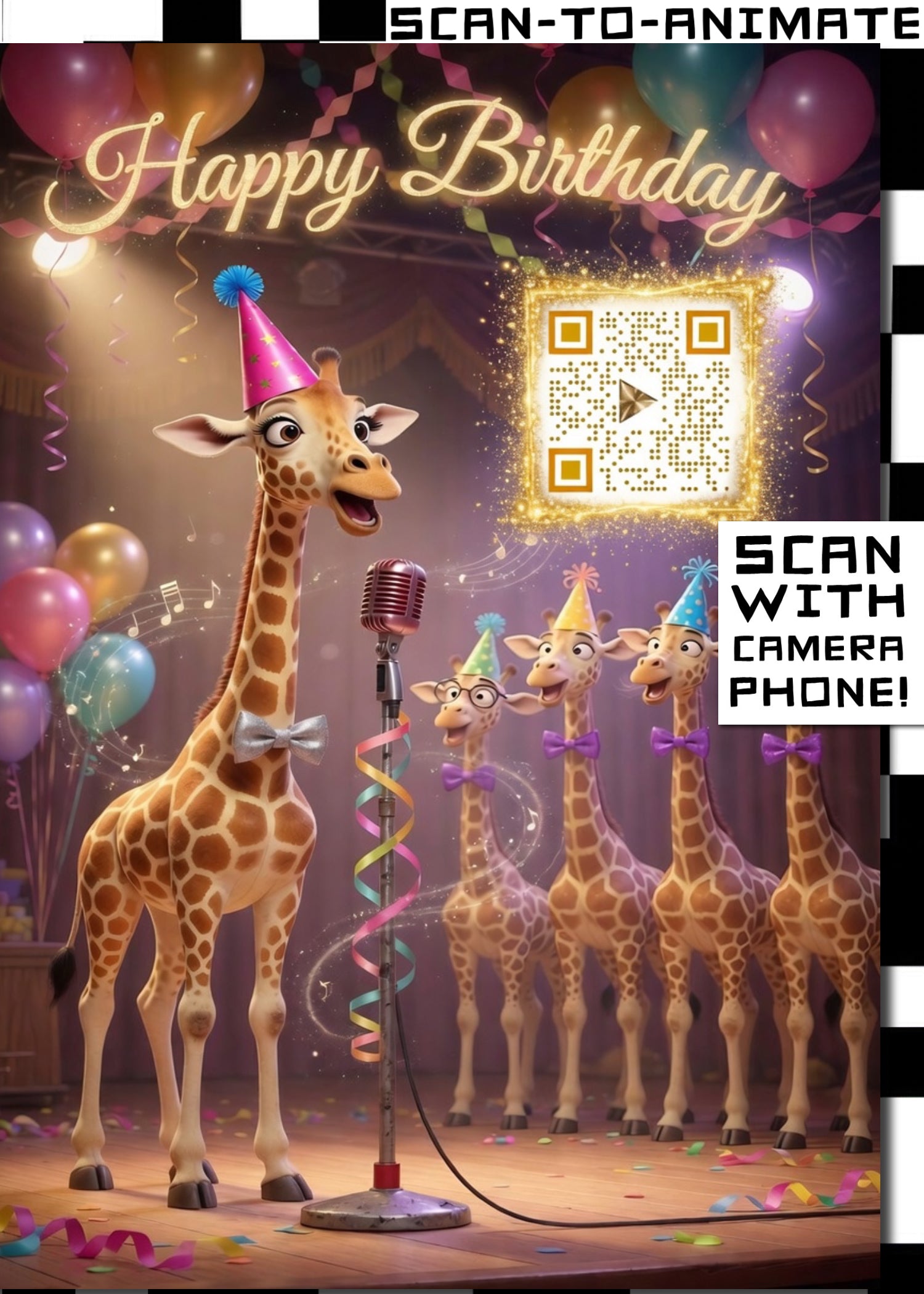 Happy Birthday QRaraoke Giraffe Card