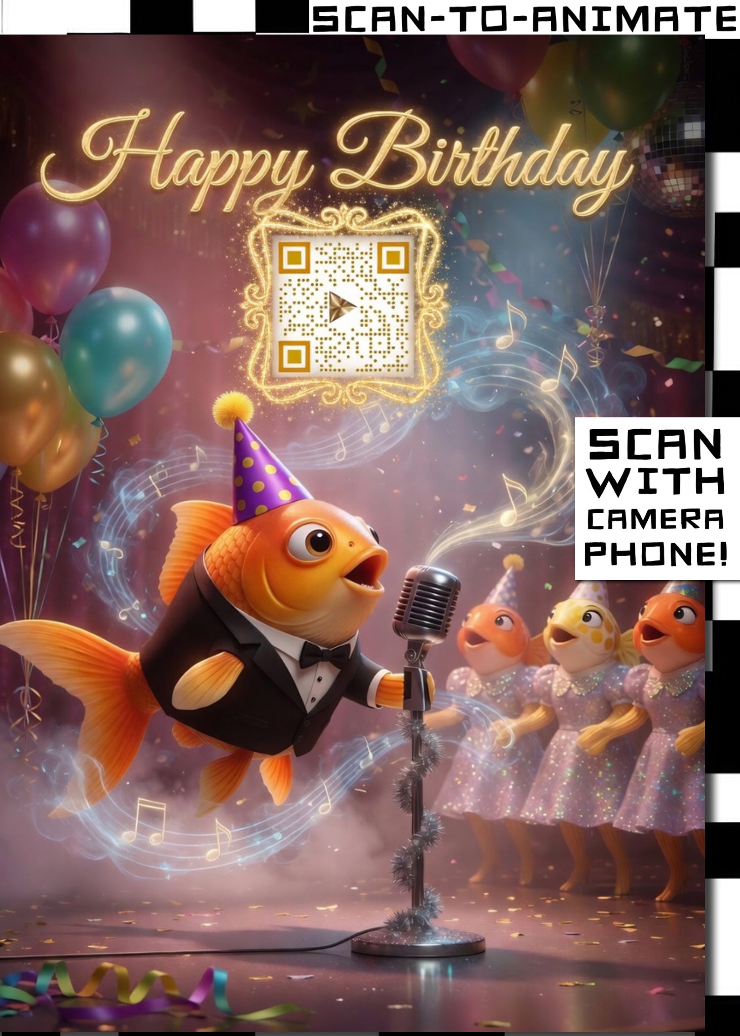 Happy Birthday QRaraoke Goldfish Card