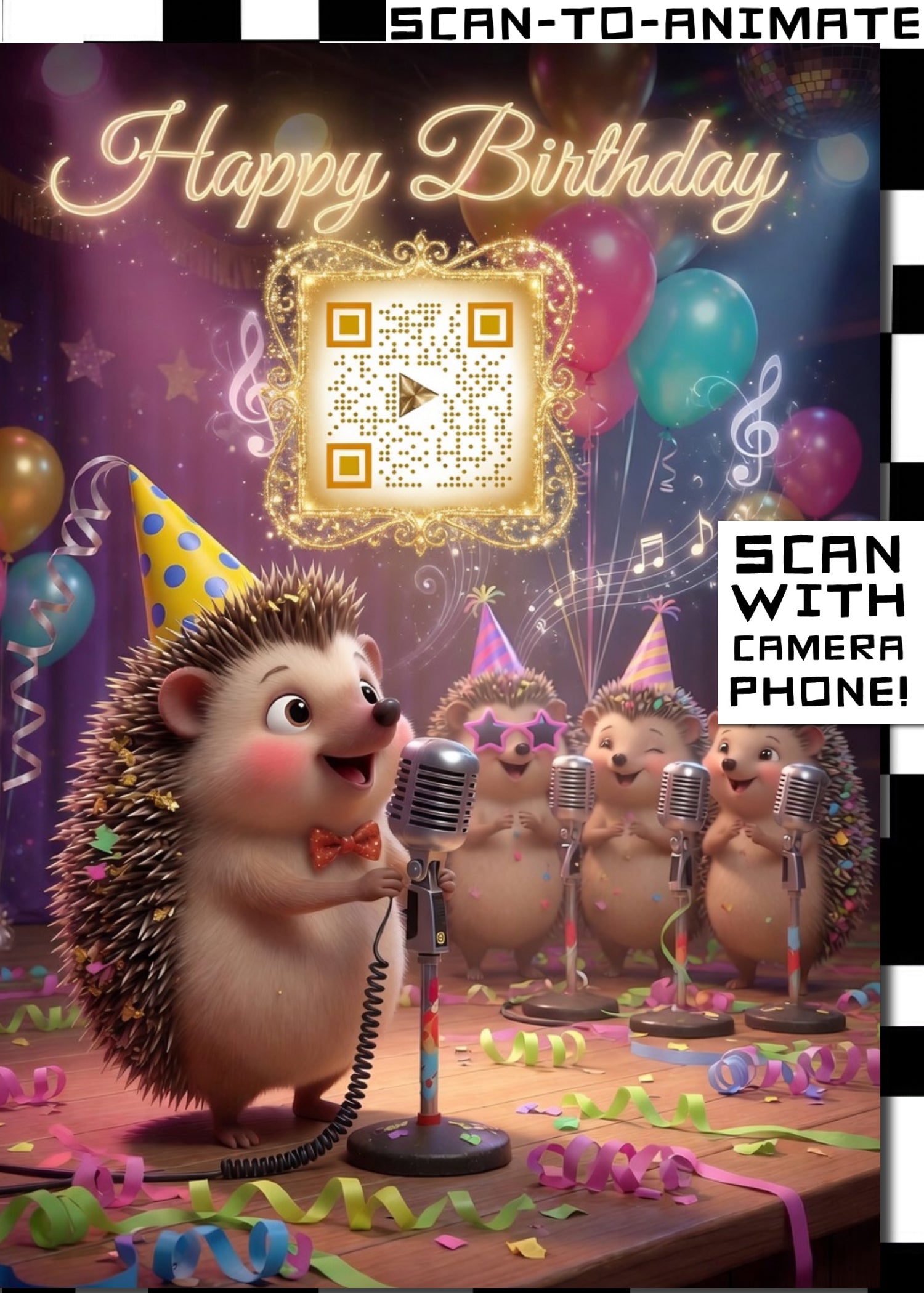 Happy Birthday QRaraoke Hedgehog Card