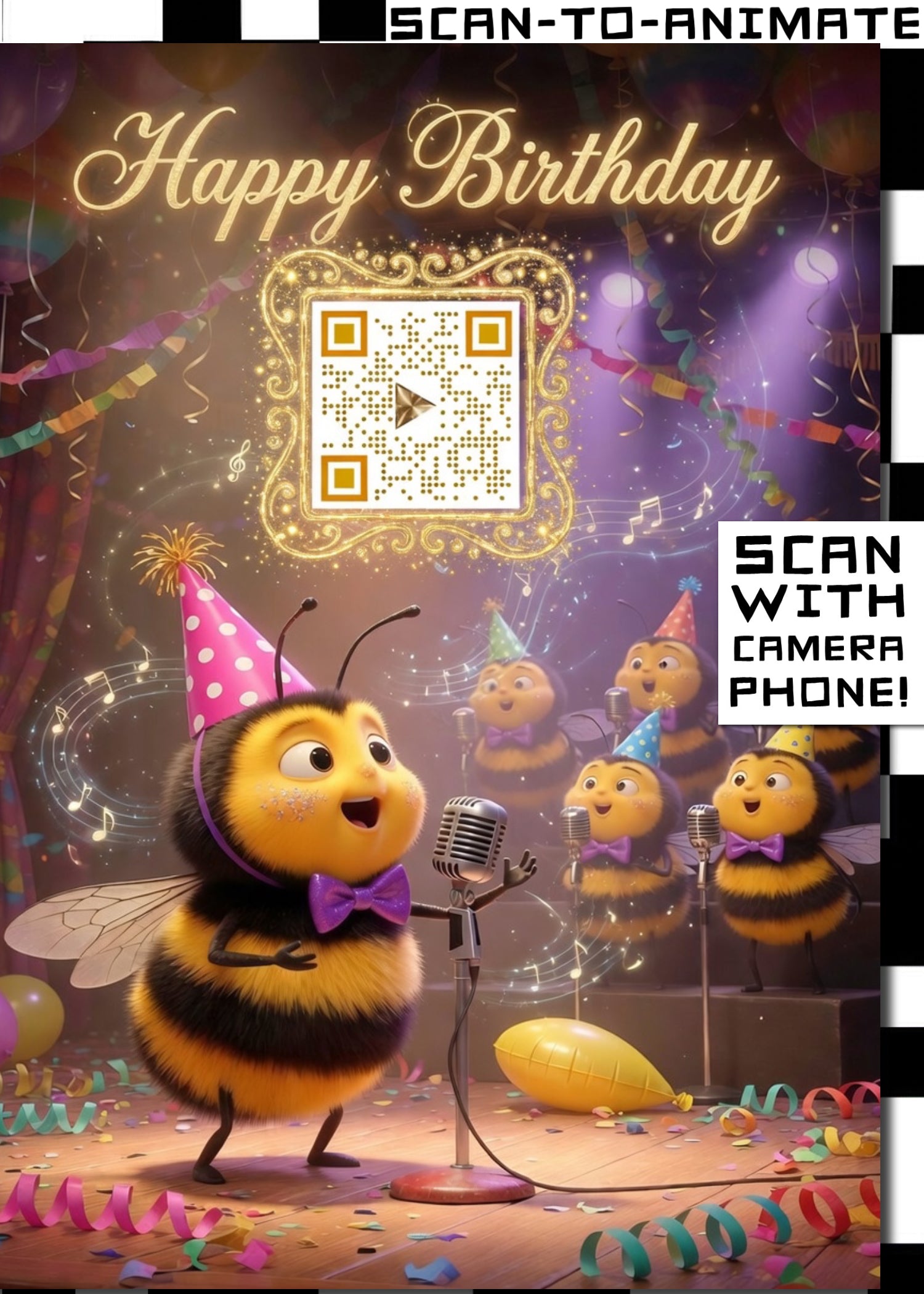 Happy Birthday QRaraoke Bee Card