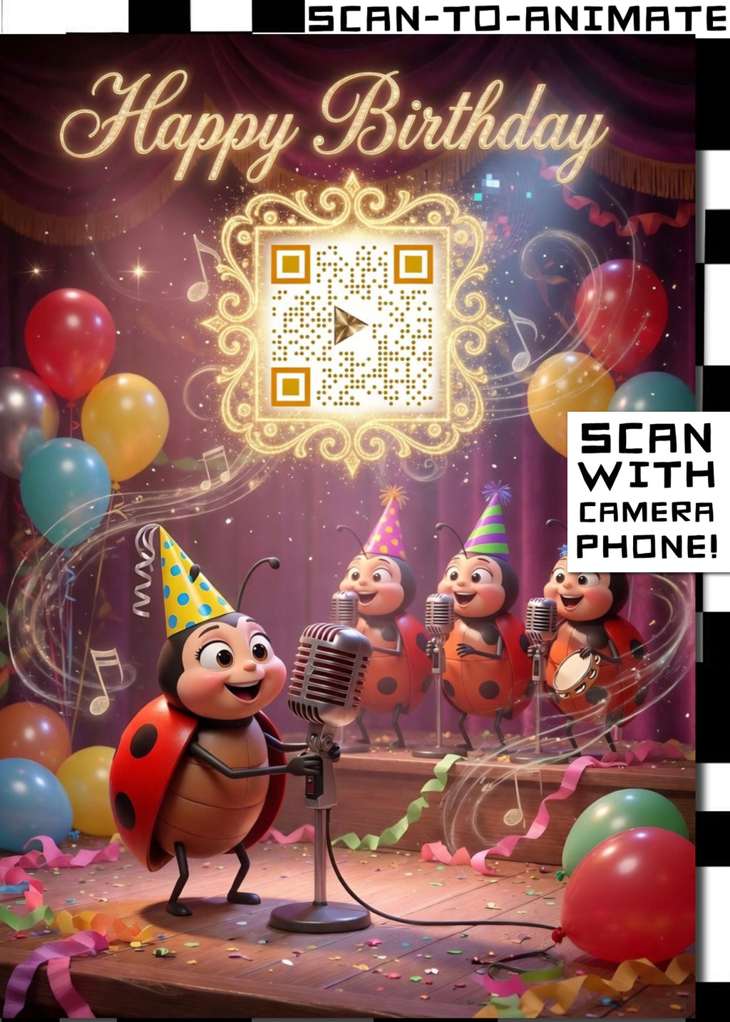 Happy Birthday QRaraoke Ladybird Card