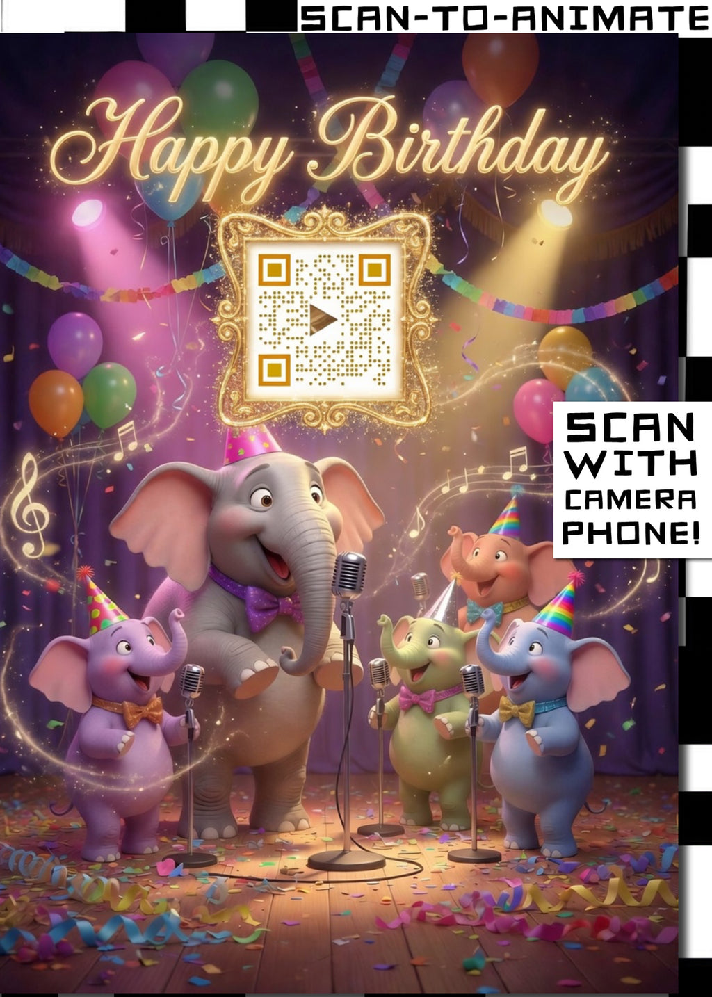 Happy Birthday QRaraoke Elephant Card