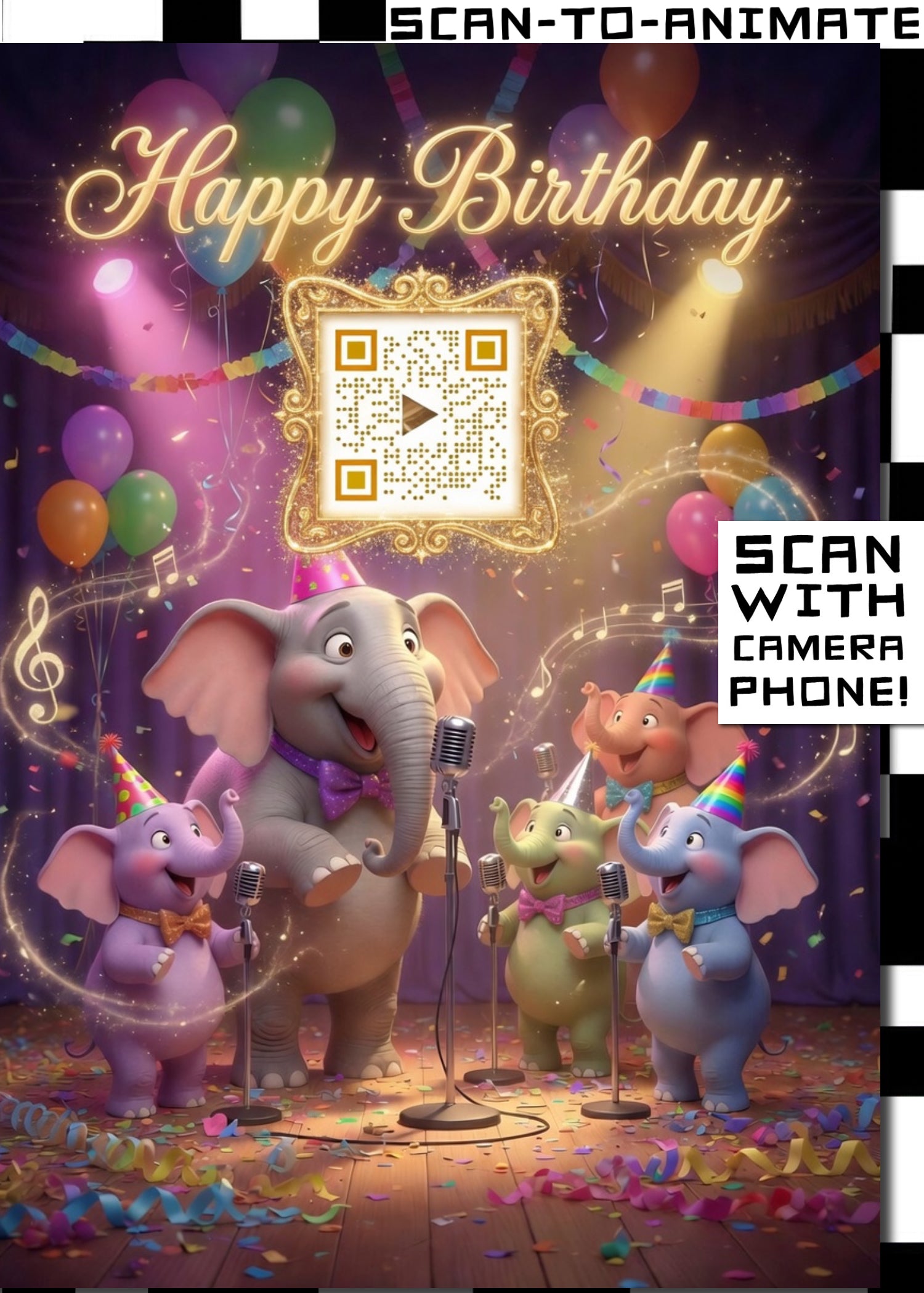 Happy Birthday QRaraoke Elephant Card