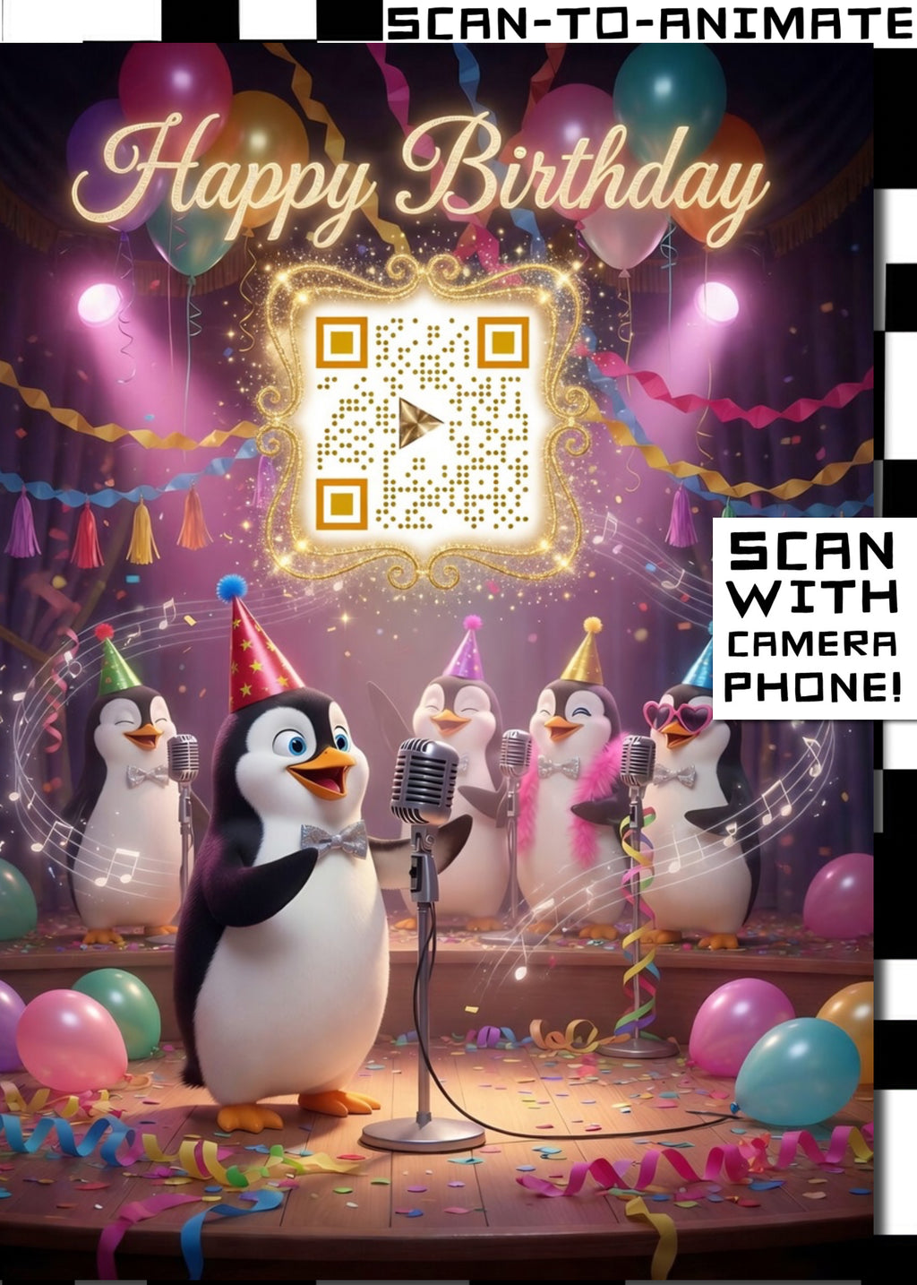 Happy Birthday QRaraoke Penguin Card