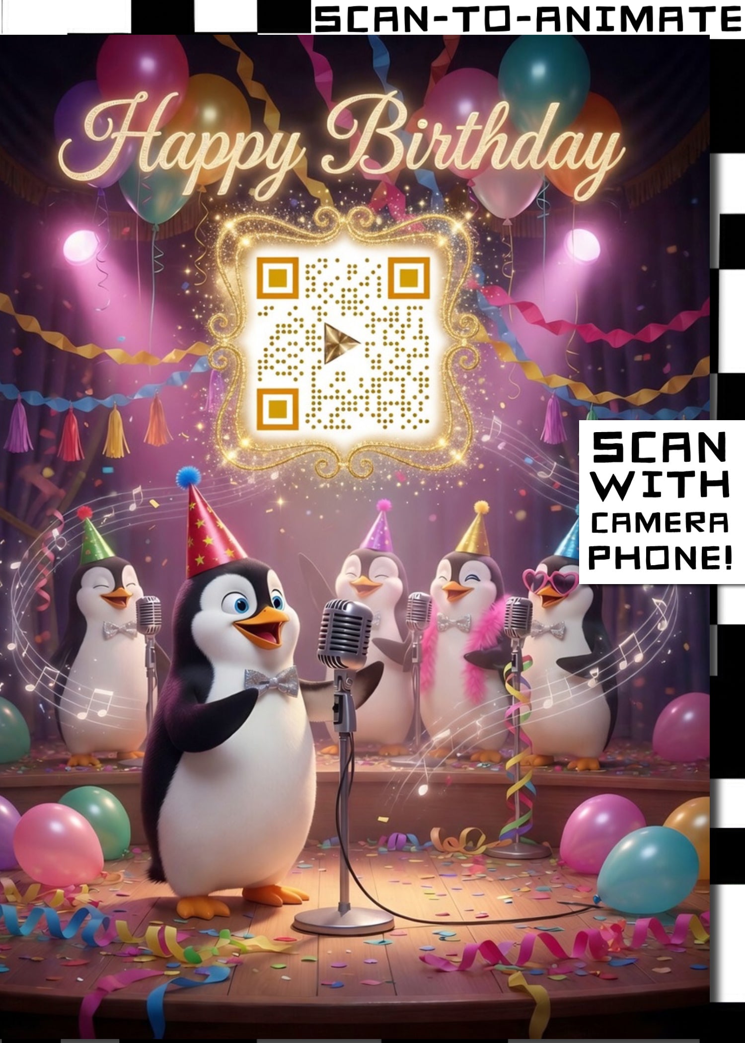 Happy Birthday QRaraoke Penguin Card