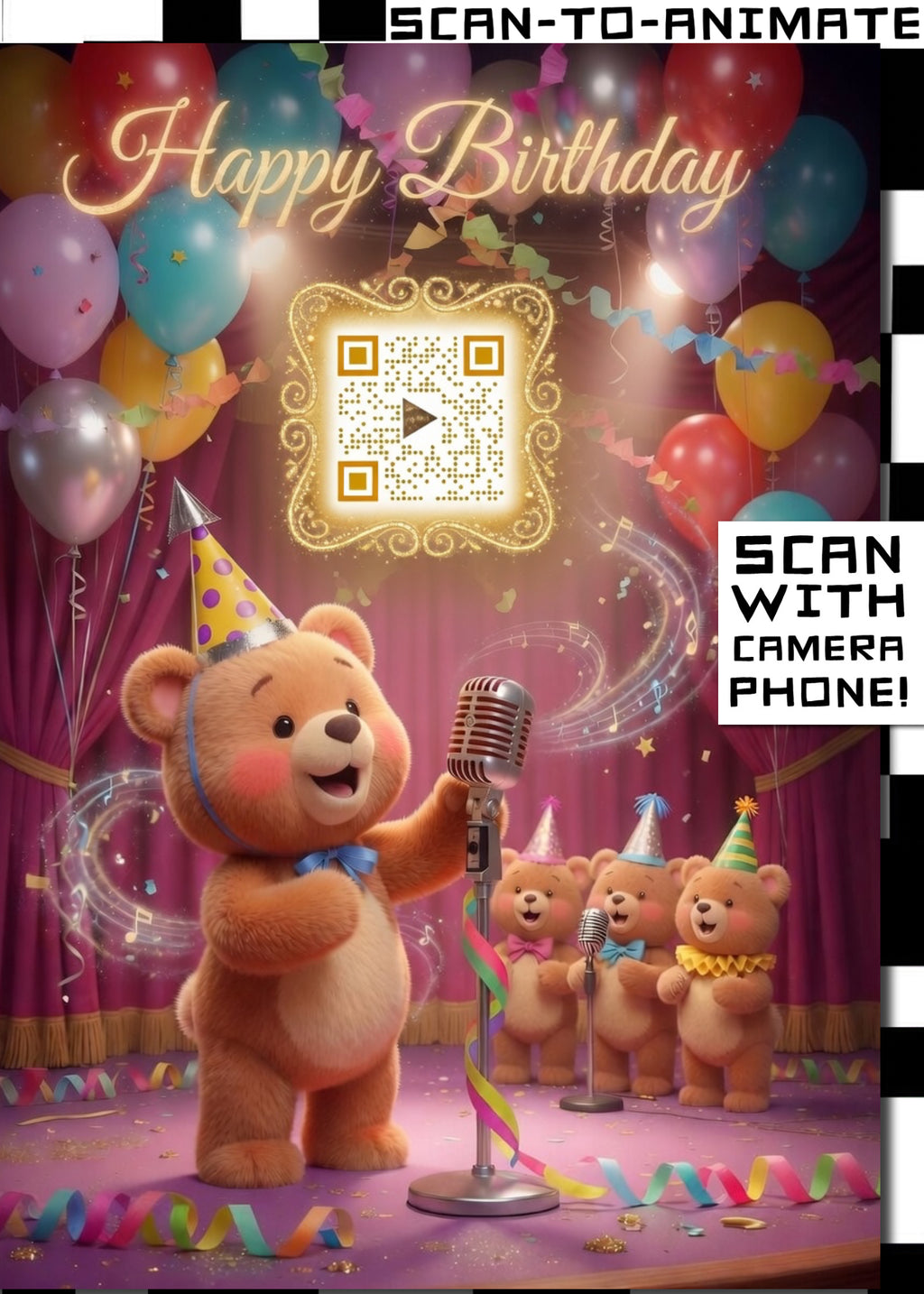 Happy Birthday QRaraoke Teddy Bear Card