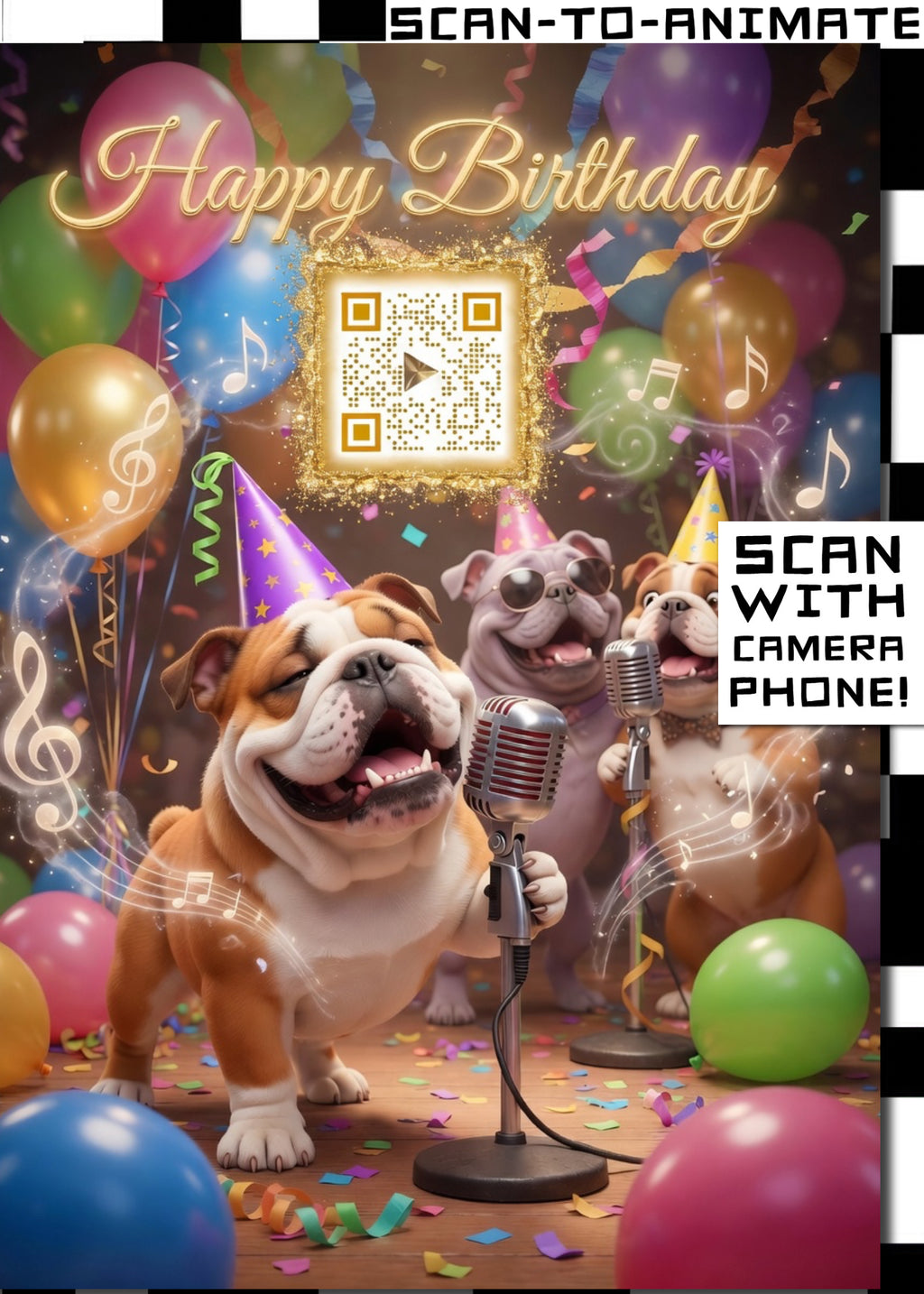 Happy Birthday QRaraoke Bulldog Card