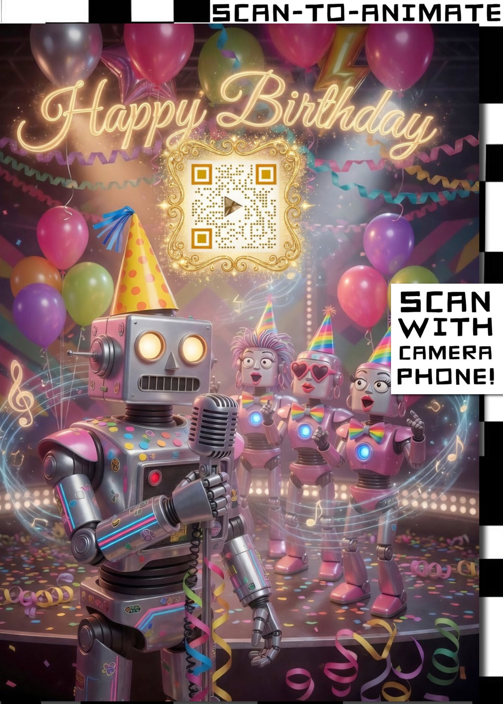 Happy Birthday QRaraoke Robot Card