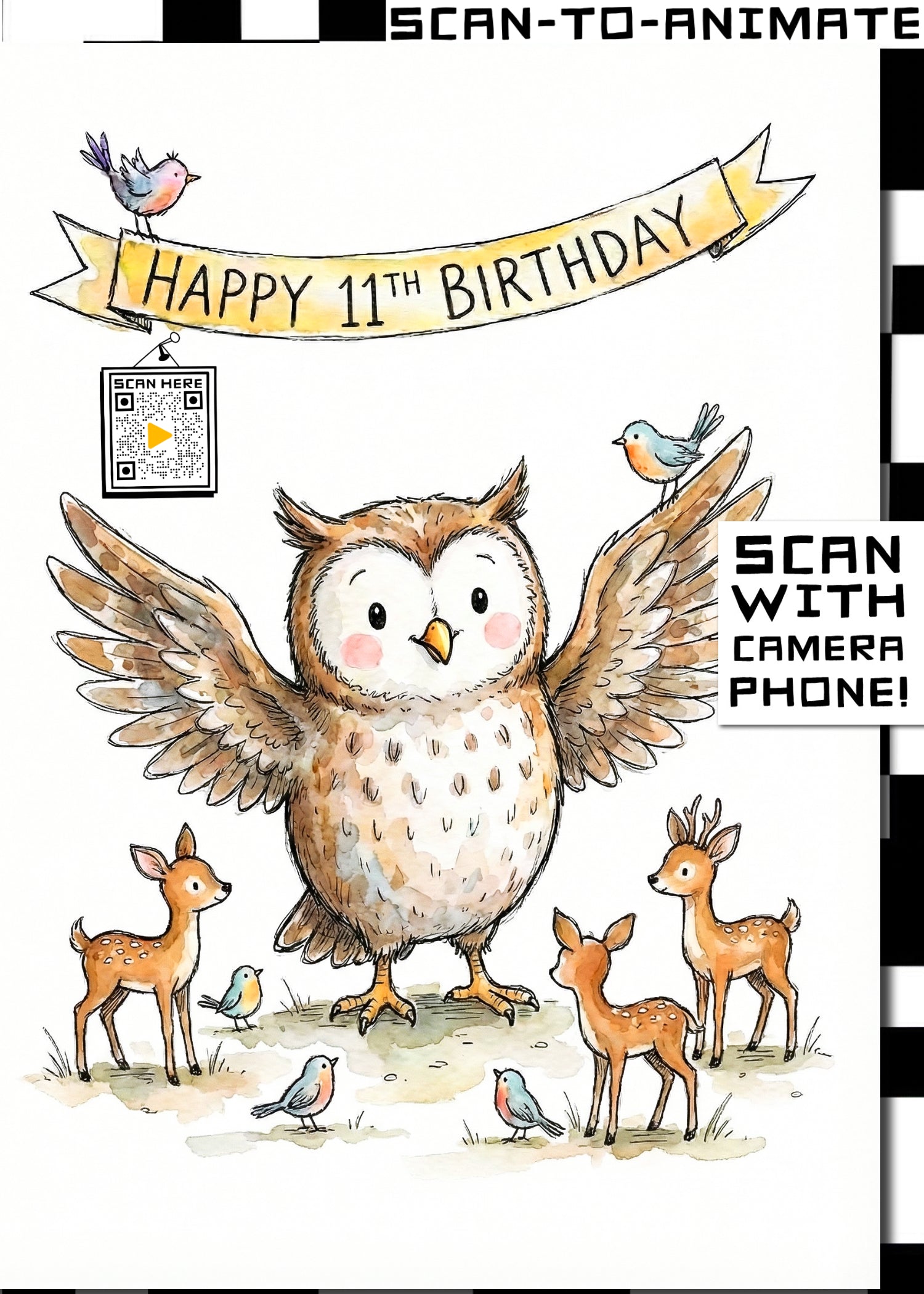 Happy 11th Birthday Owl Greeting Card