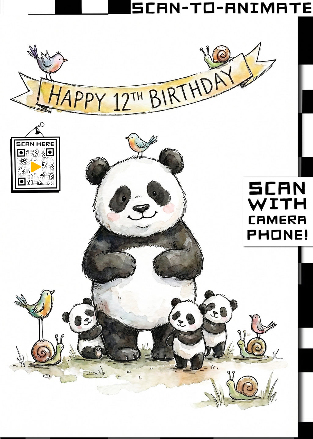 Happy 12th Birthday Panda Greeting Card