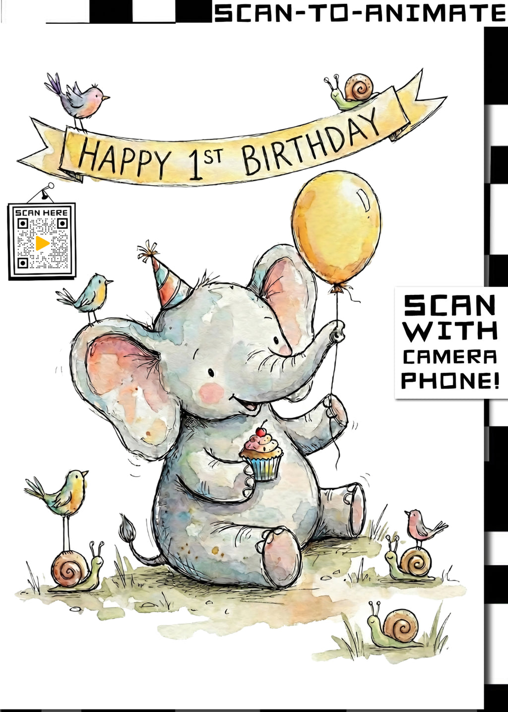 Happy 1st Birthday Elephant Greetings Card