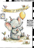 Happy 1st Birthday Elephant Greetings Card
