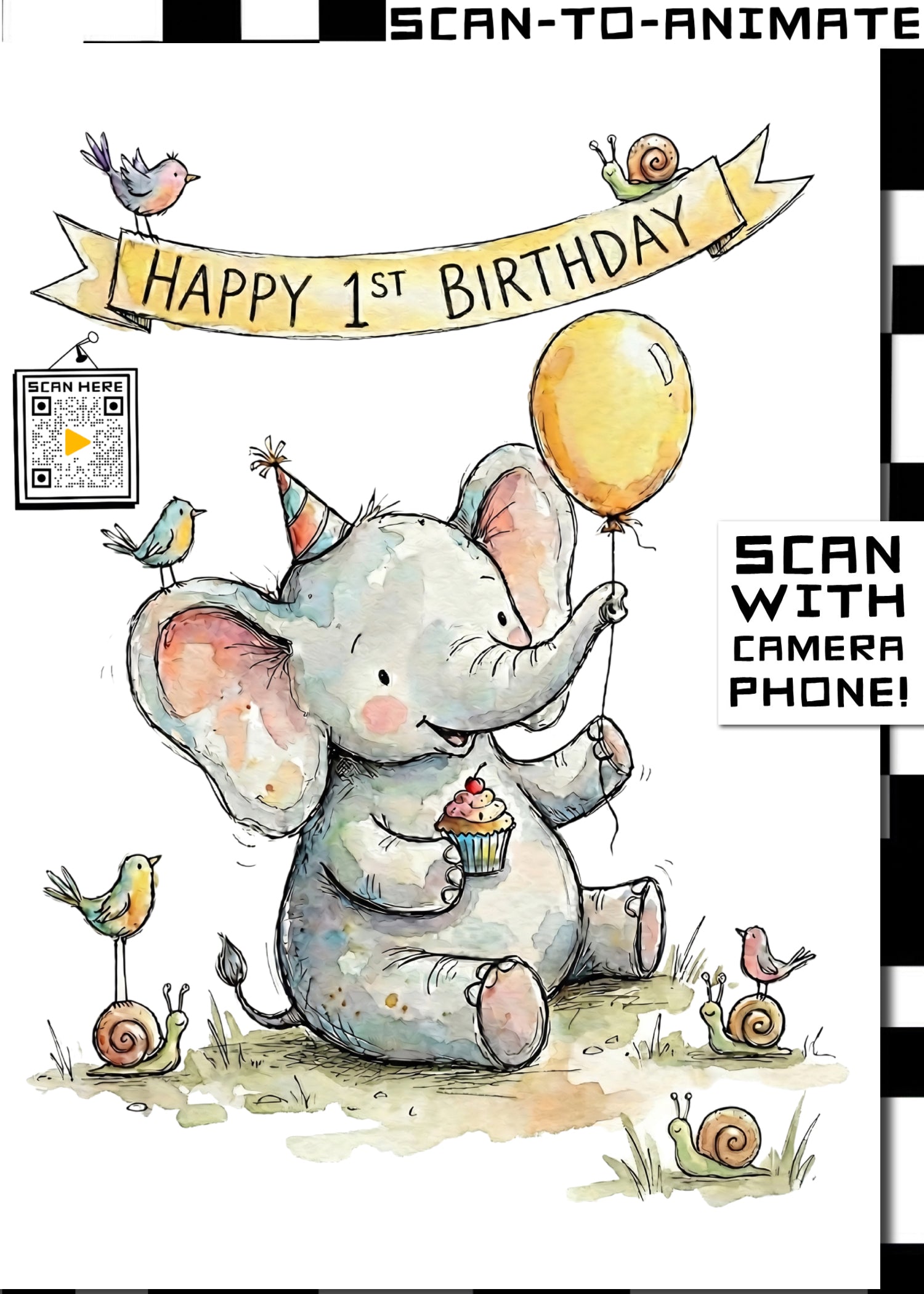 Happy 1st Birthday Elephant Greetings Card