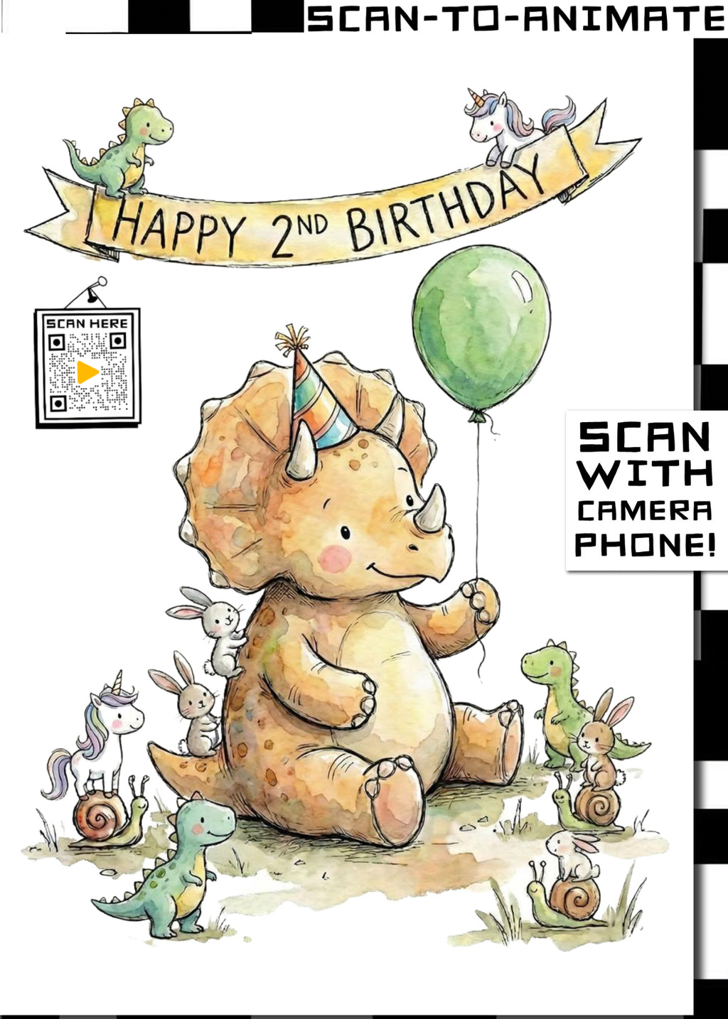 Happy 2nd Birthday Dinosaur Greetings Card