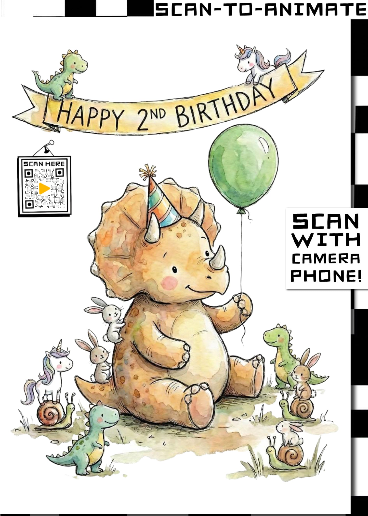 Happy 2nd Birthday Dinosaur Greetings Card