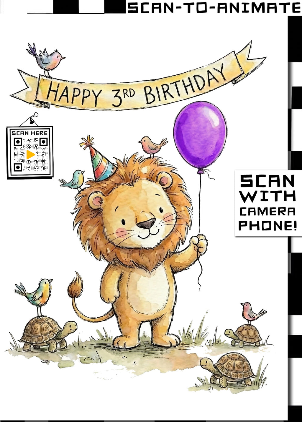 Happy 3rd Birthday Lion Greetings Card