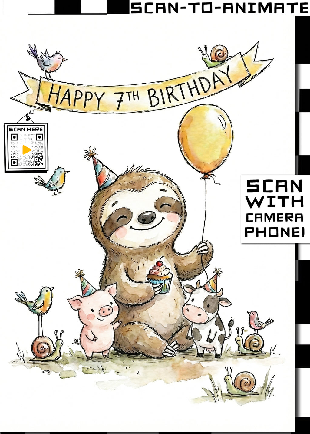 Happy 7th Birthday Sloth Greeting Card