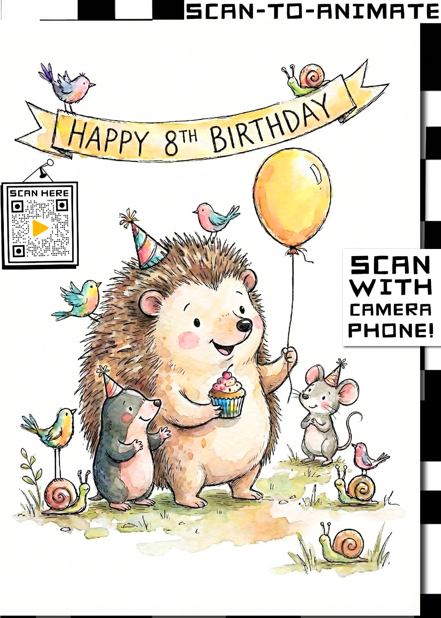Happy 8th Birthday Hedgehog Greeting Card