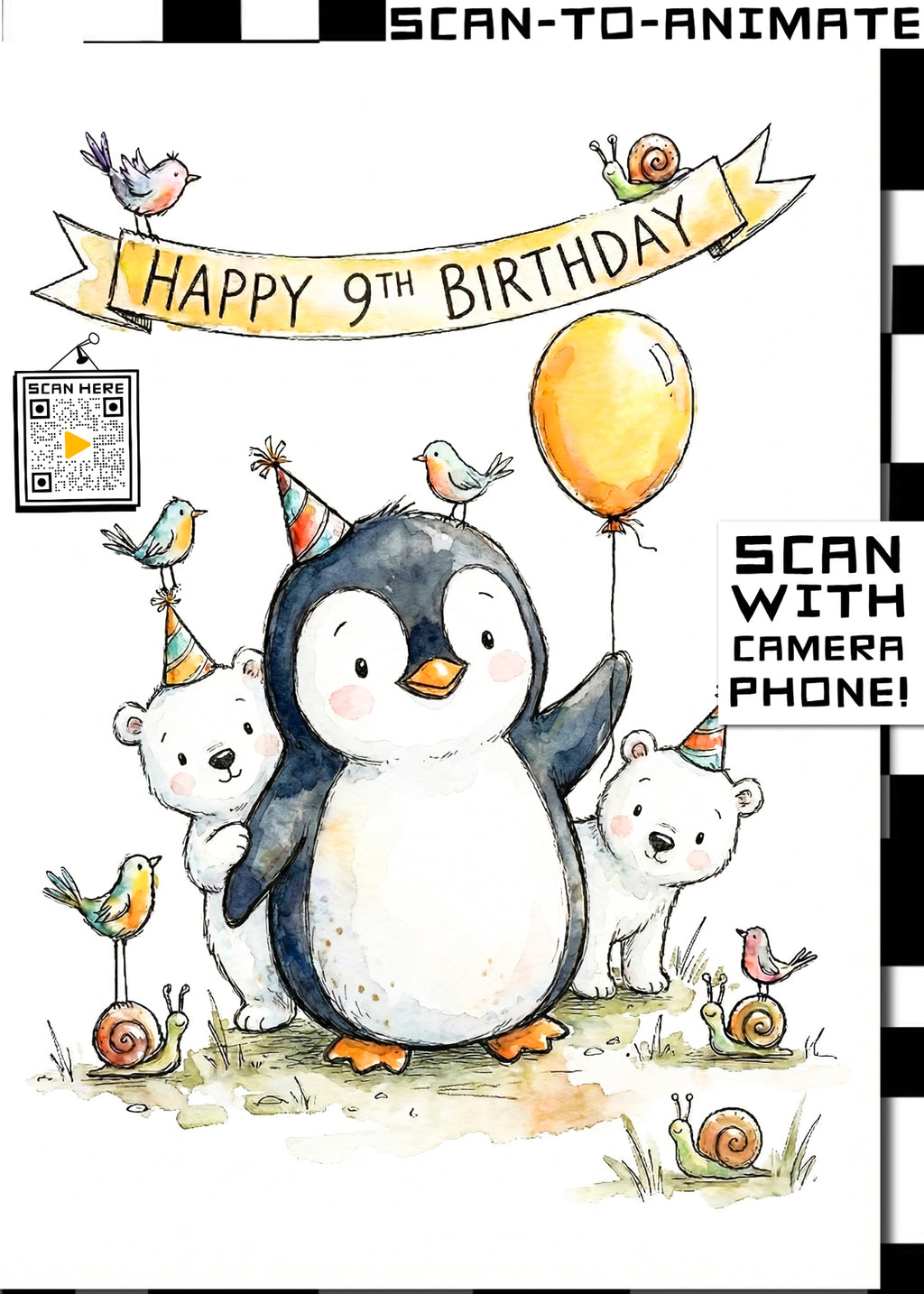 Happy 9th Birthday Penguin Greeting Card