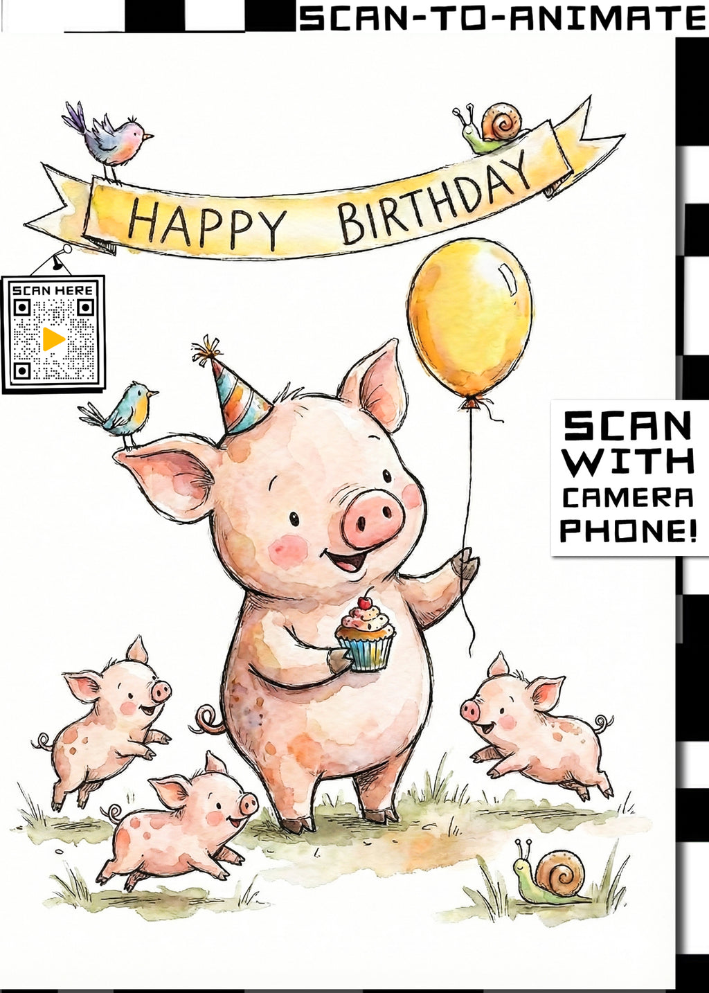Happy Birthday Pig Greetings Card