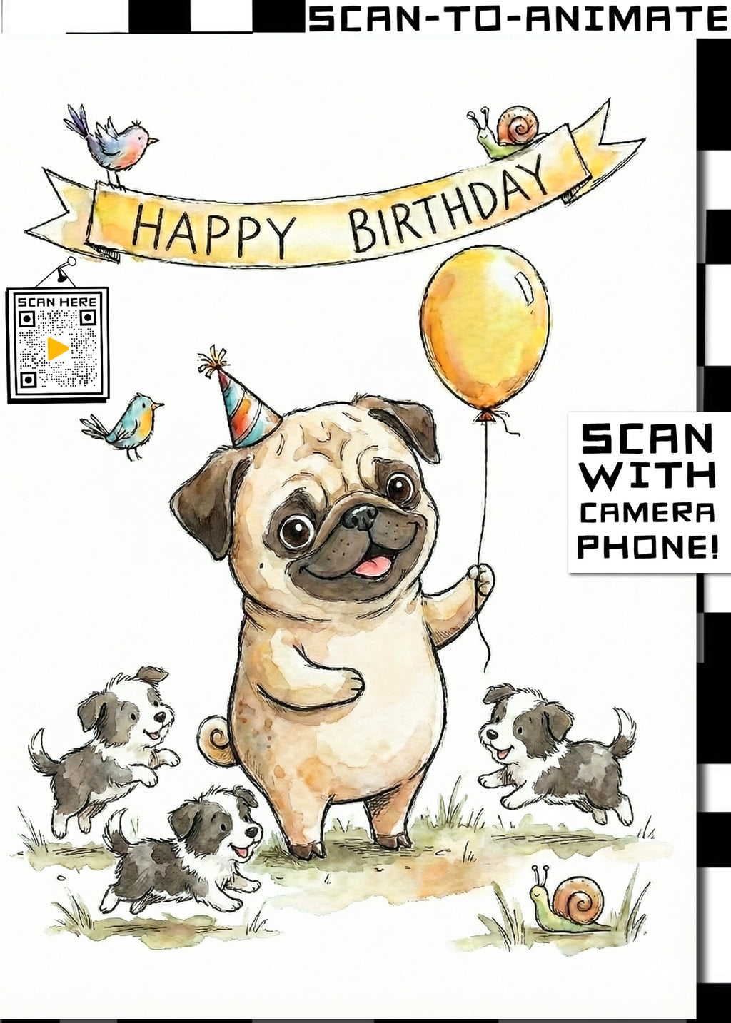 Happy Birthday Pug Greeting Card
