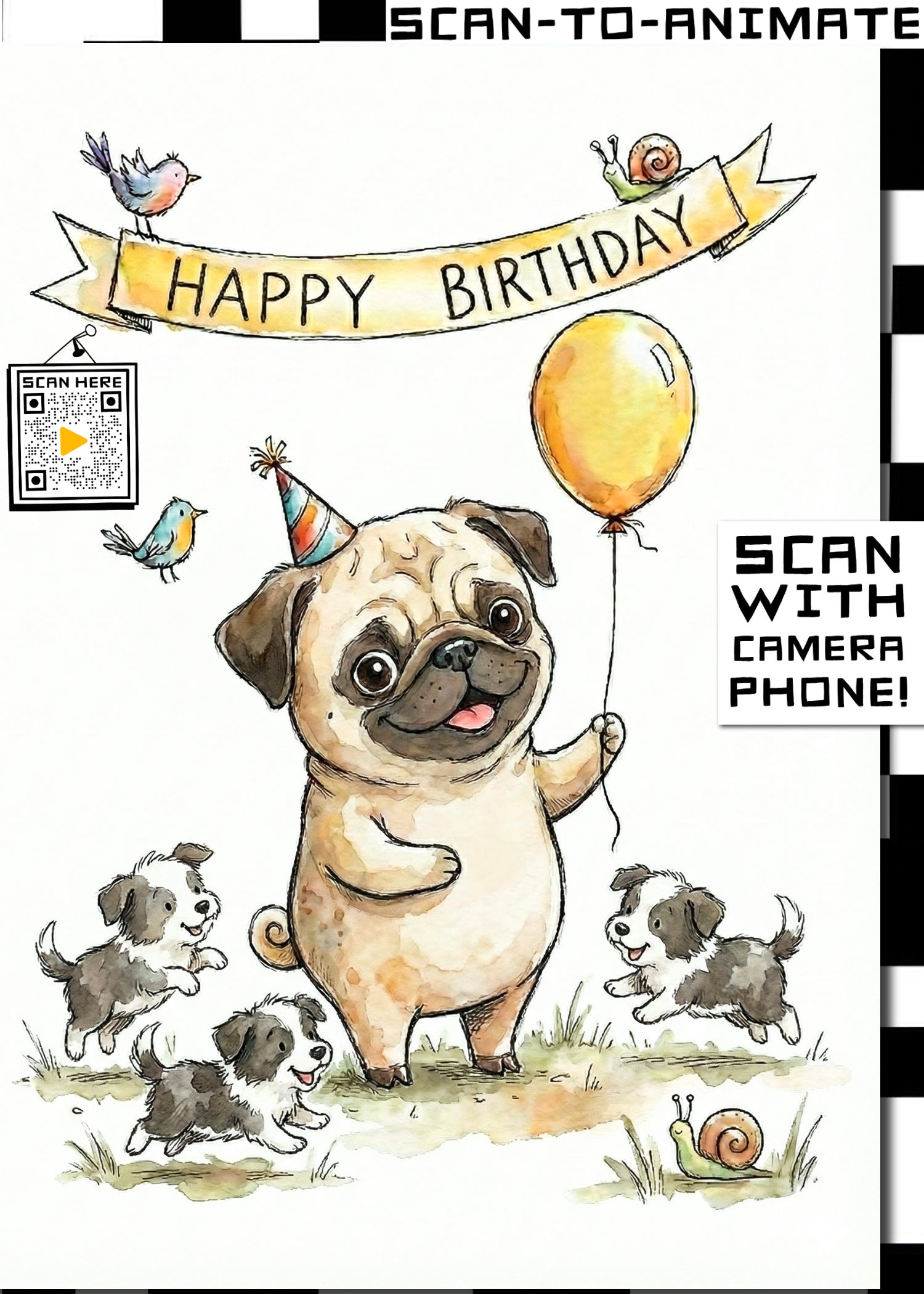 Happy Birthday Pug Greeting Card