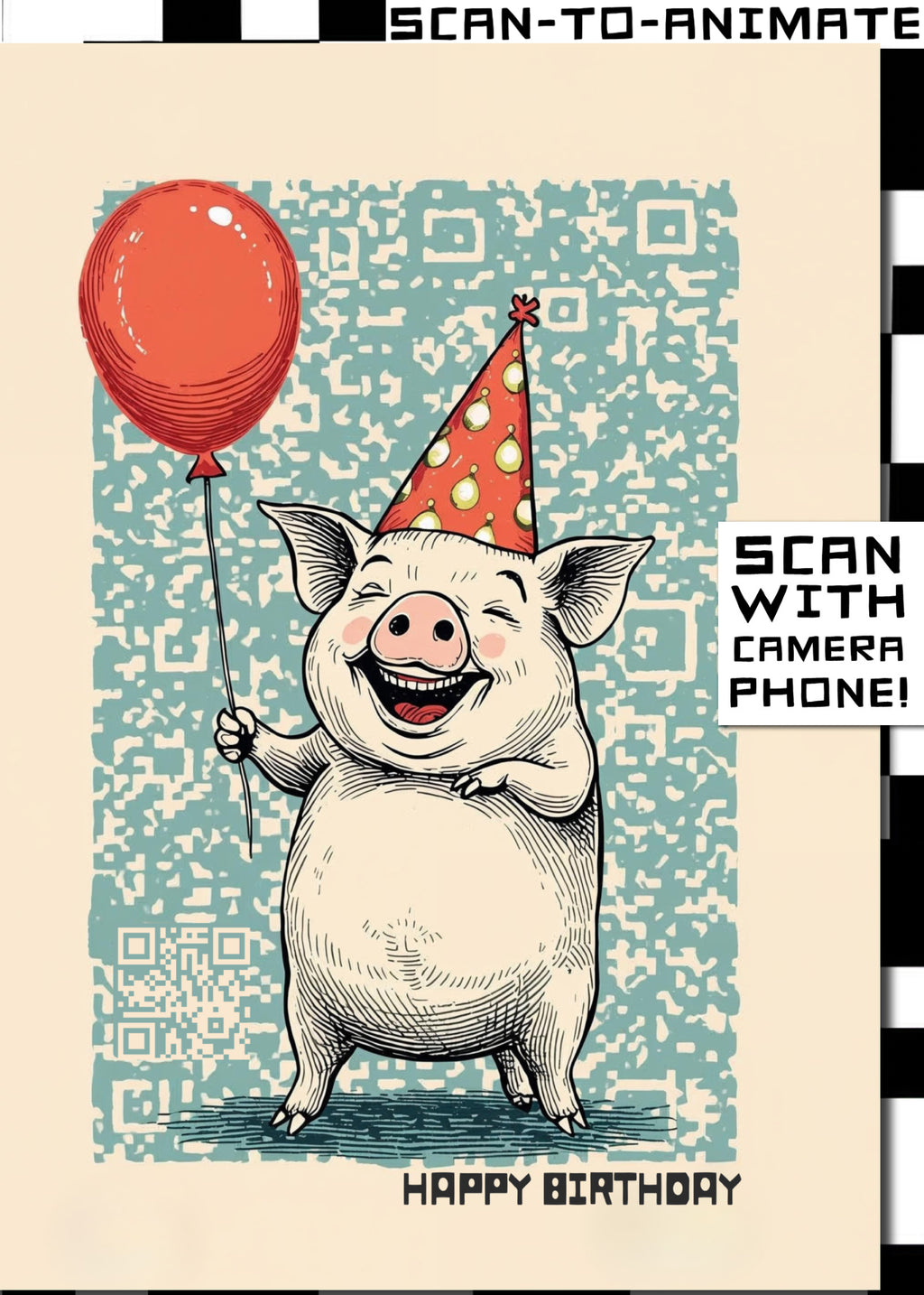 Q-ART Pig Happy Birthday Card