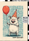 Q-ART Pig Happy Birthday Card