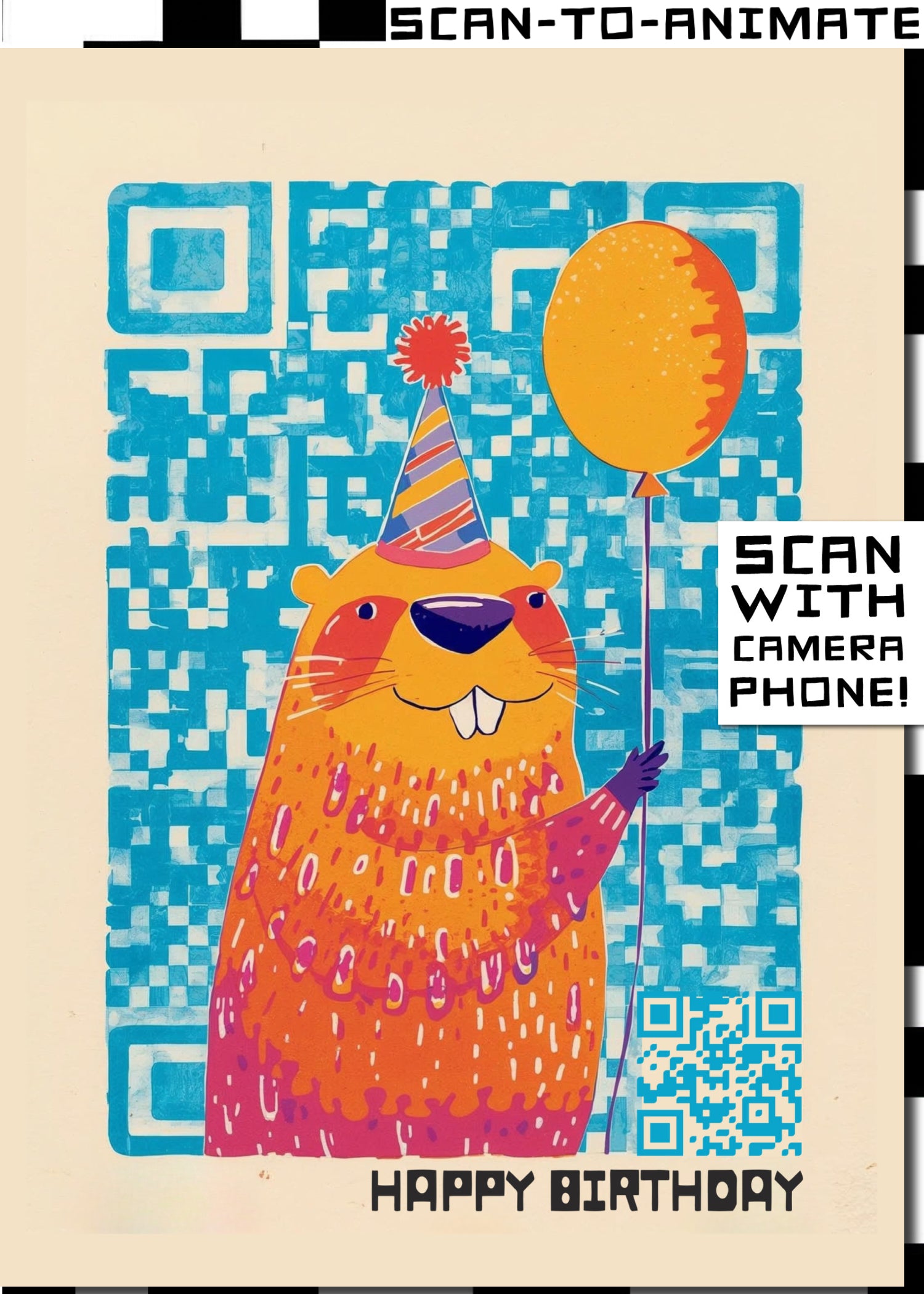 Q-ART Beaver Happy Birthday Card