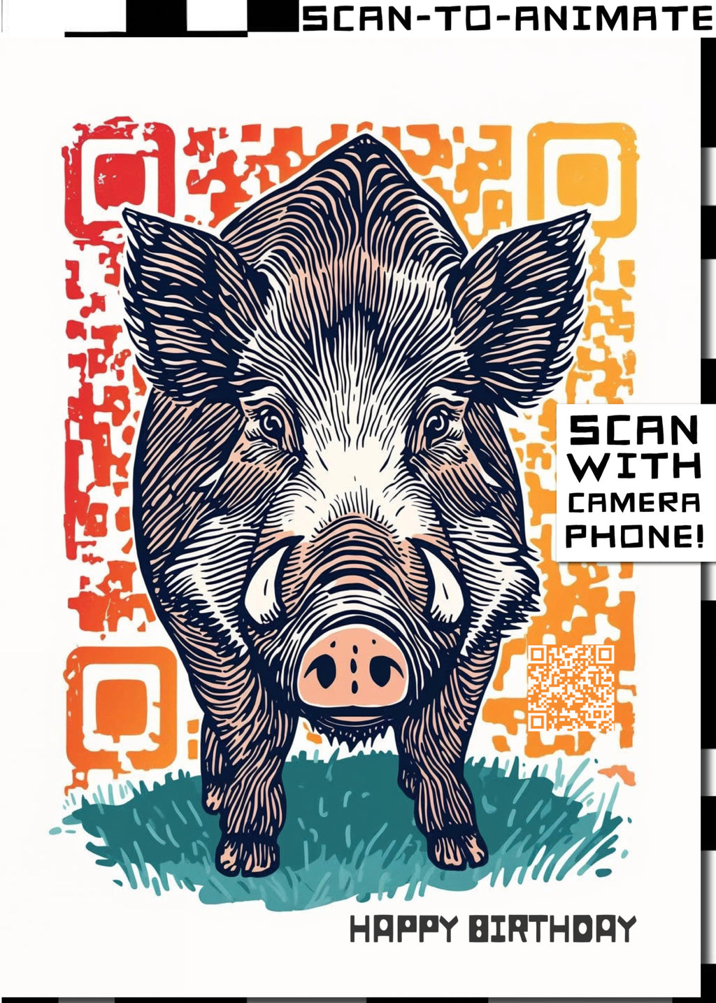 Q-ART Warthog Happy Birthday Card