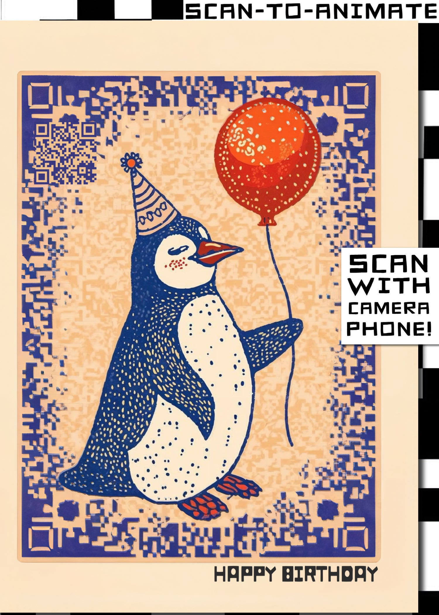 Q-ART Penguin Happy Birthday Card