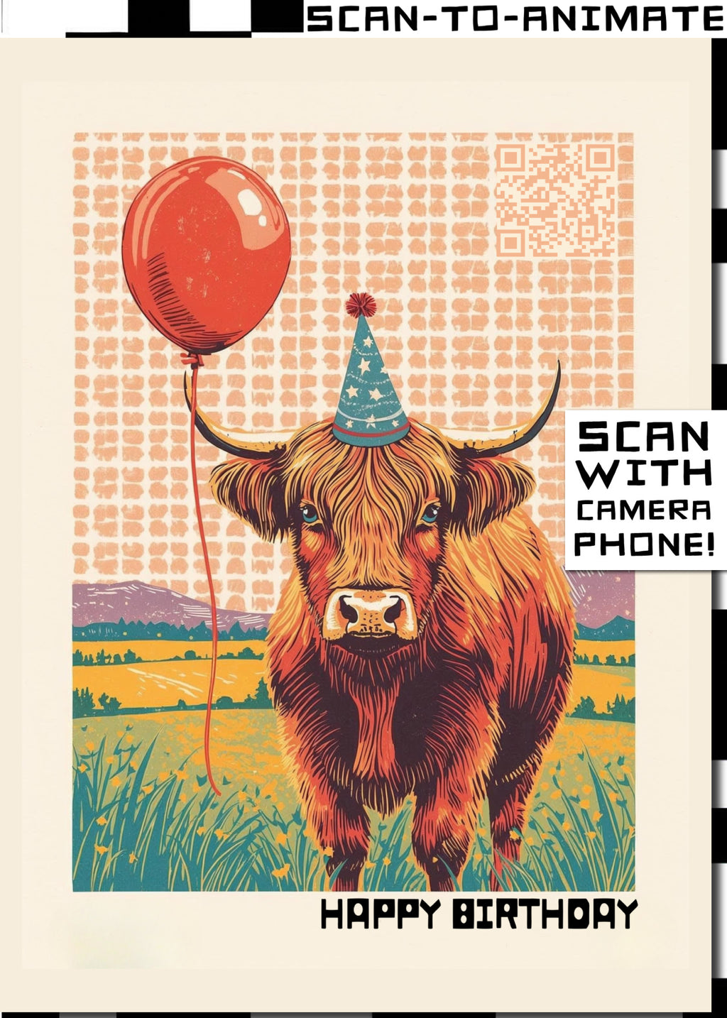 Q-ART Highland Cow Happy Birthday Card