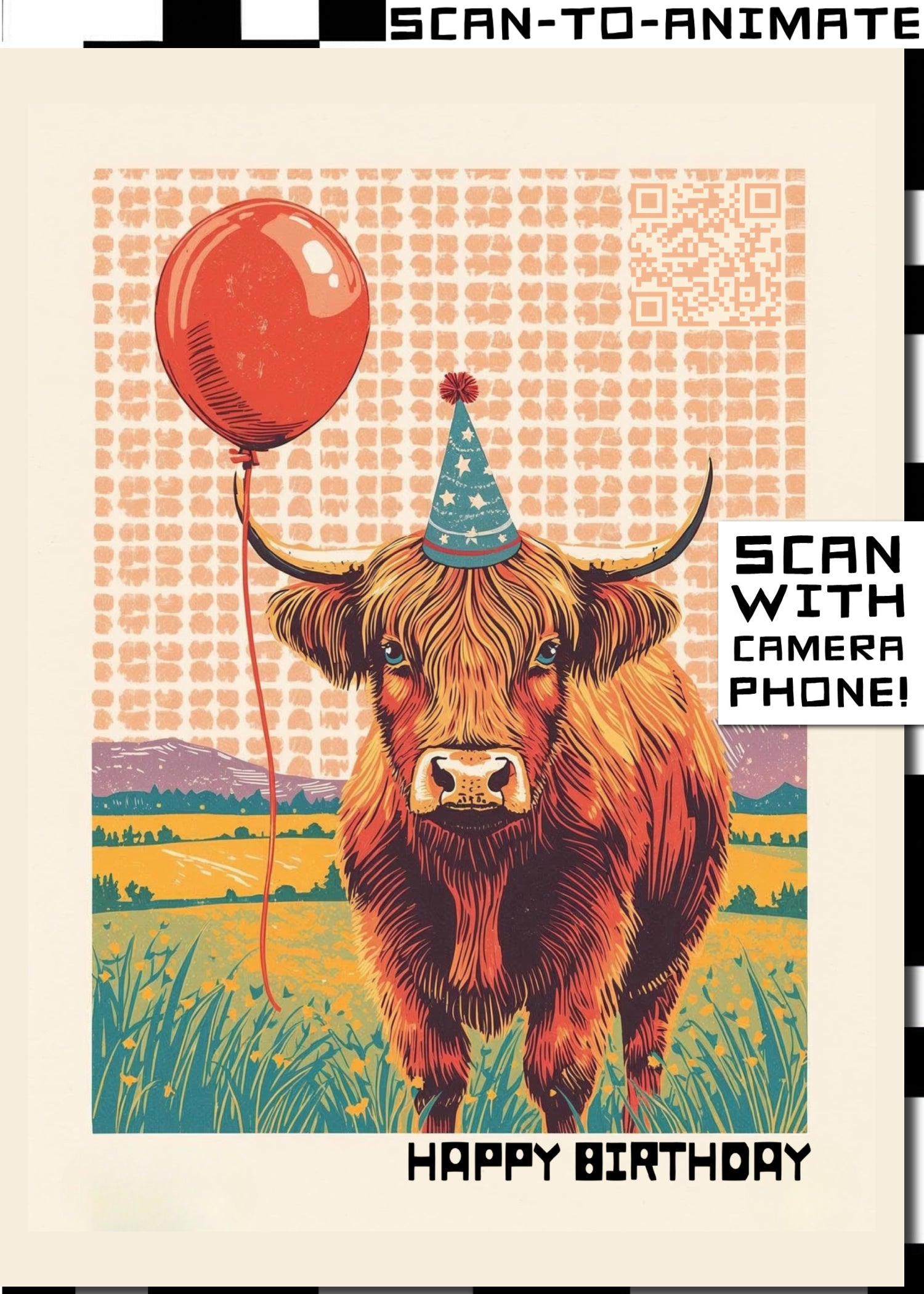 Q-ART Highland Cow Happy Birthday Card
