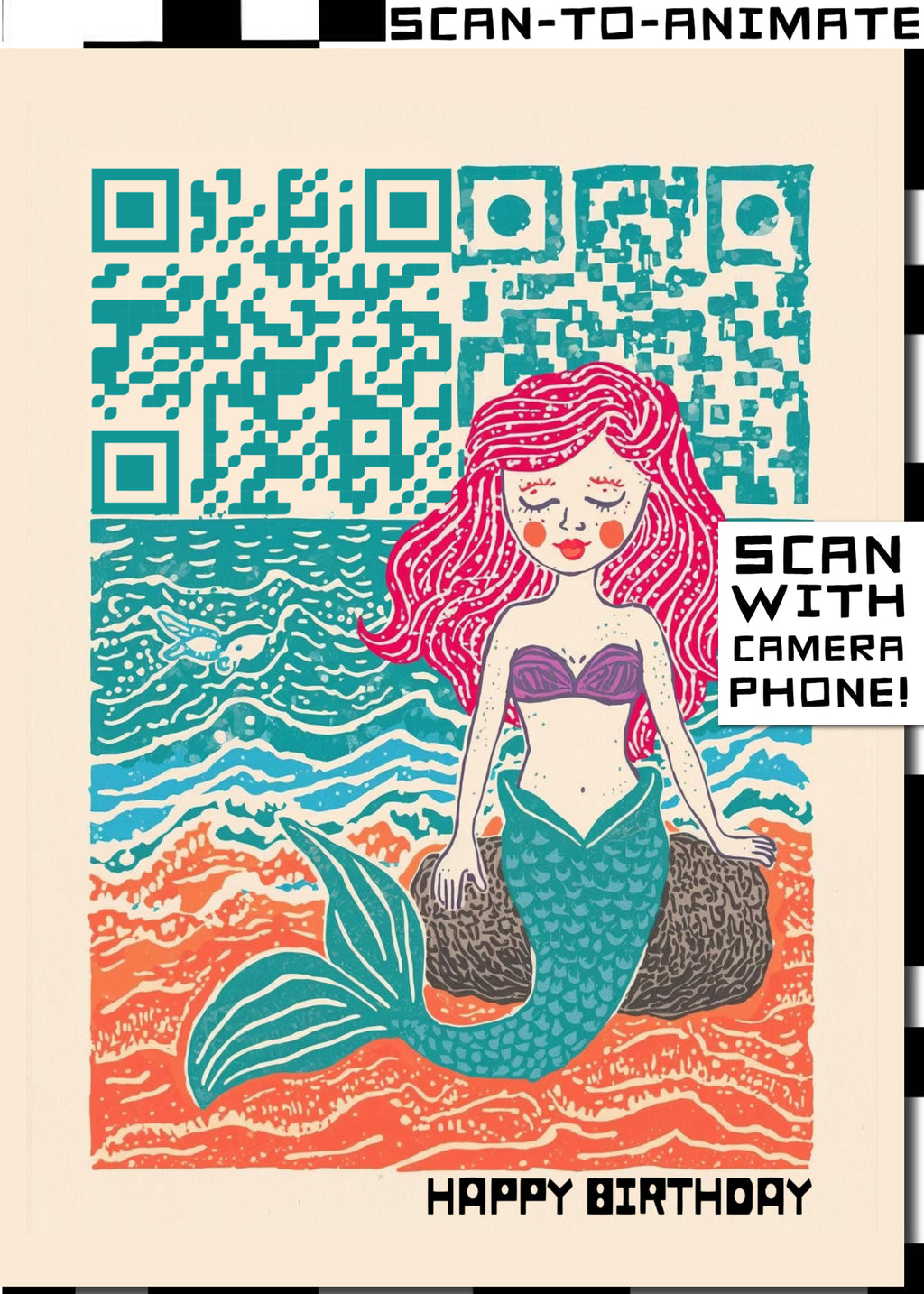 Q-ART Mermaid Happy Birthday Card