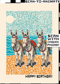 Q-ART Donkys at the Seaside Happy Birthday Card