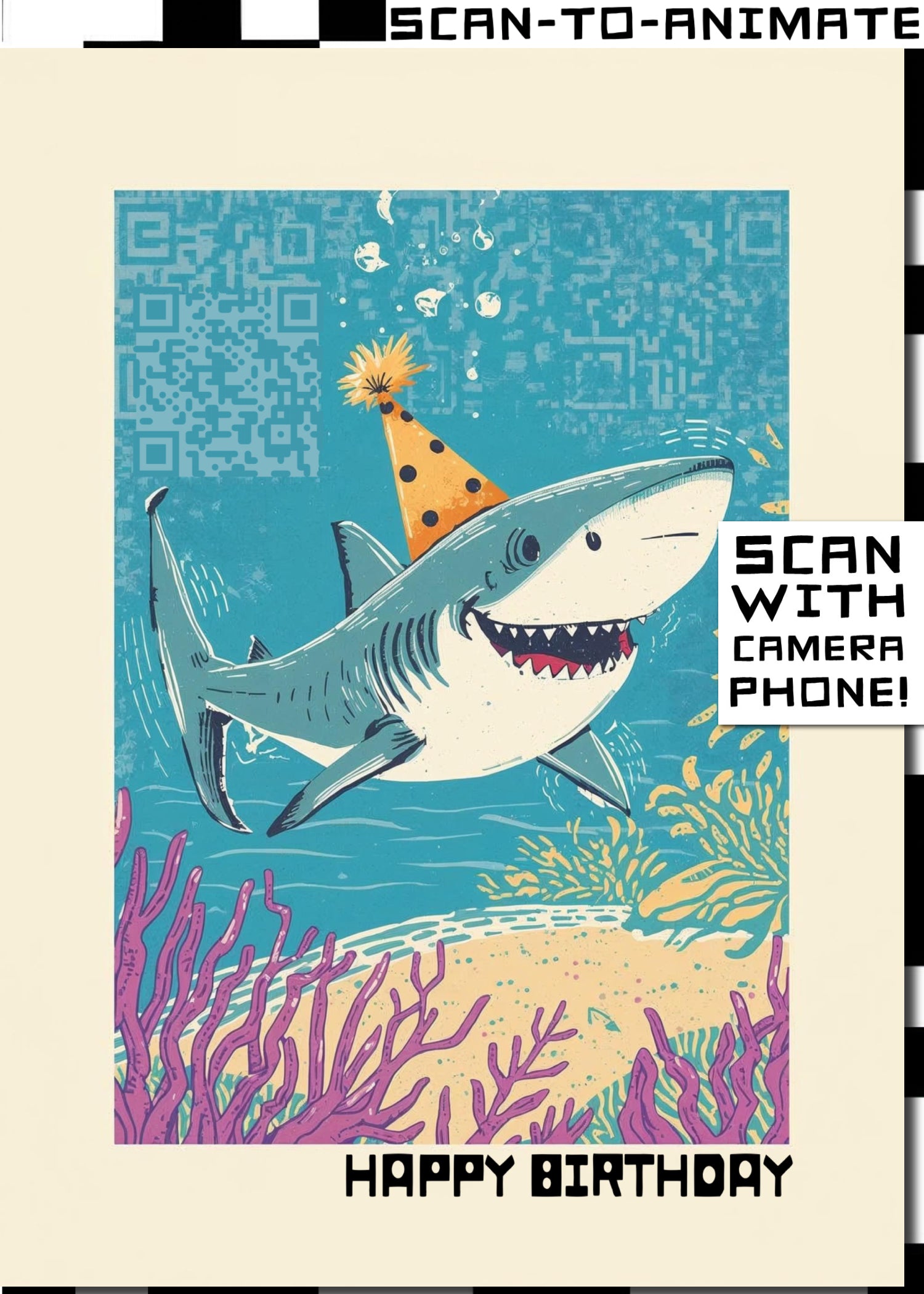 Q-ART Shark Happy Birthday Card