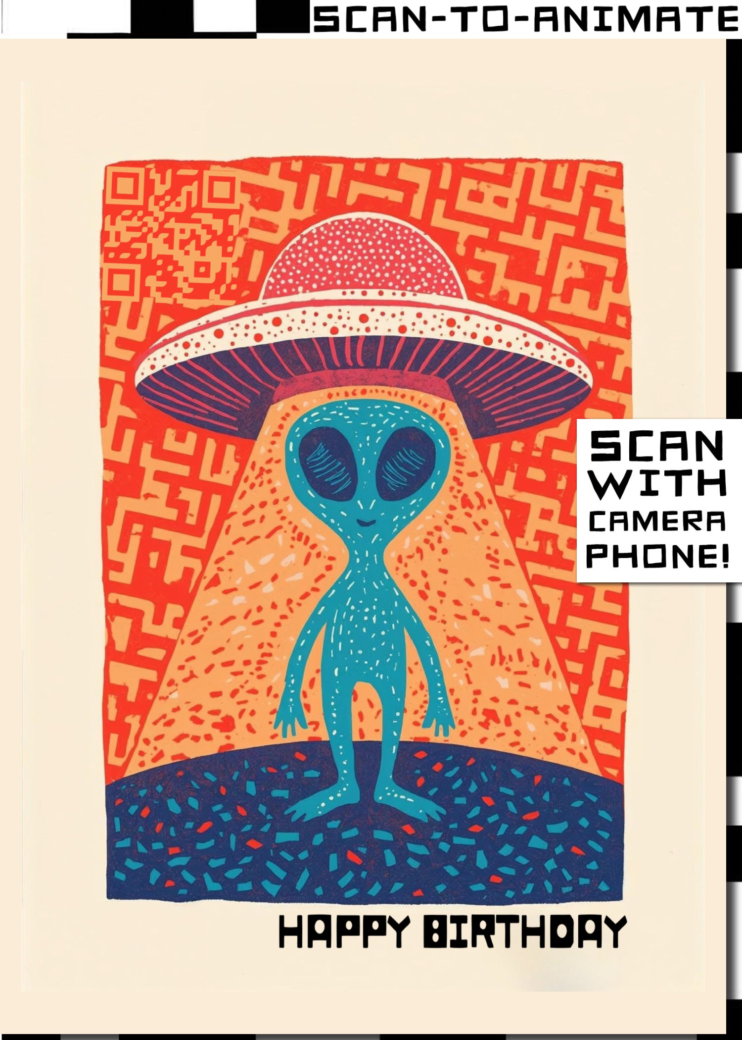 Q-ART Alien Happy Birthday Card