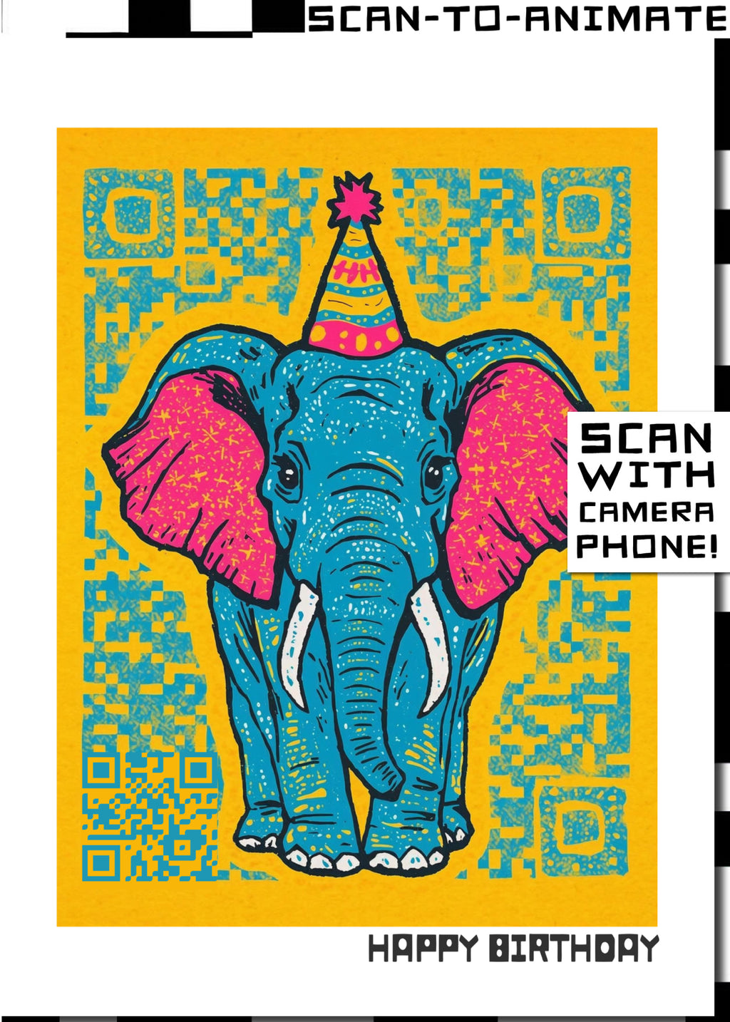 Q-ART Elephant Happy Birthday Card