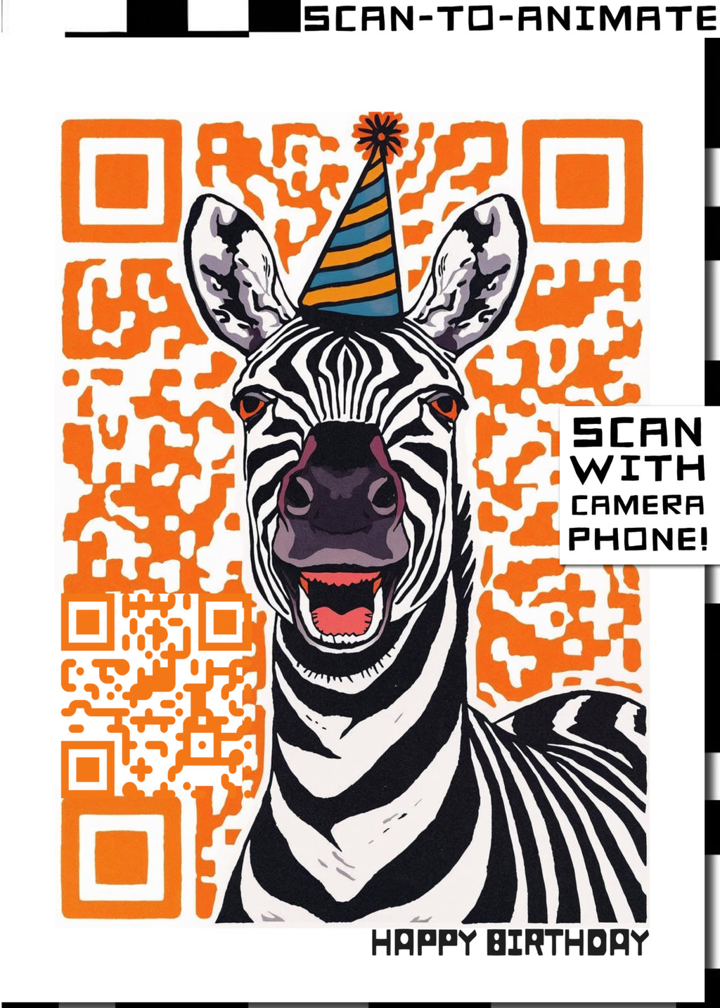 Q-ART Zebra Happy Birthday Card