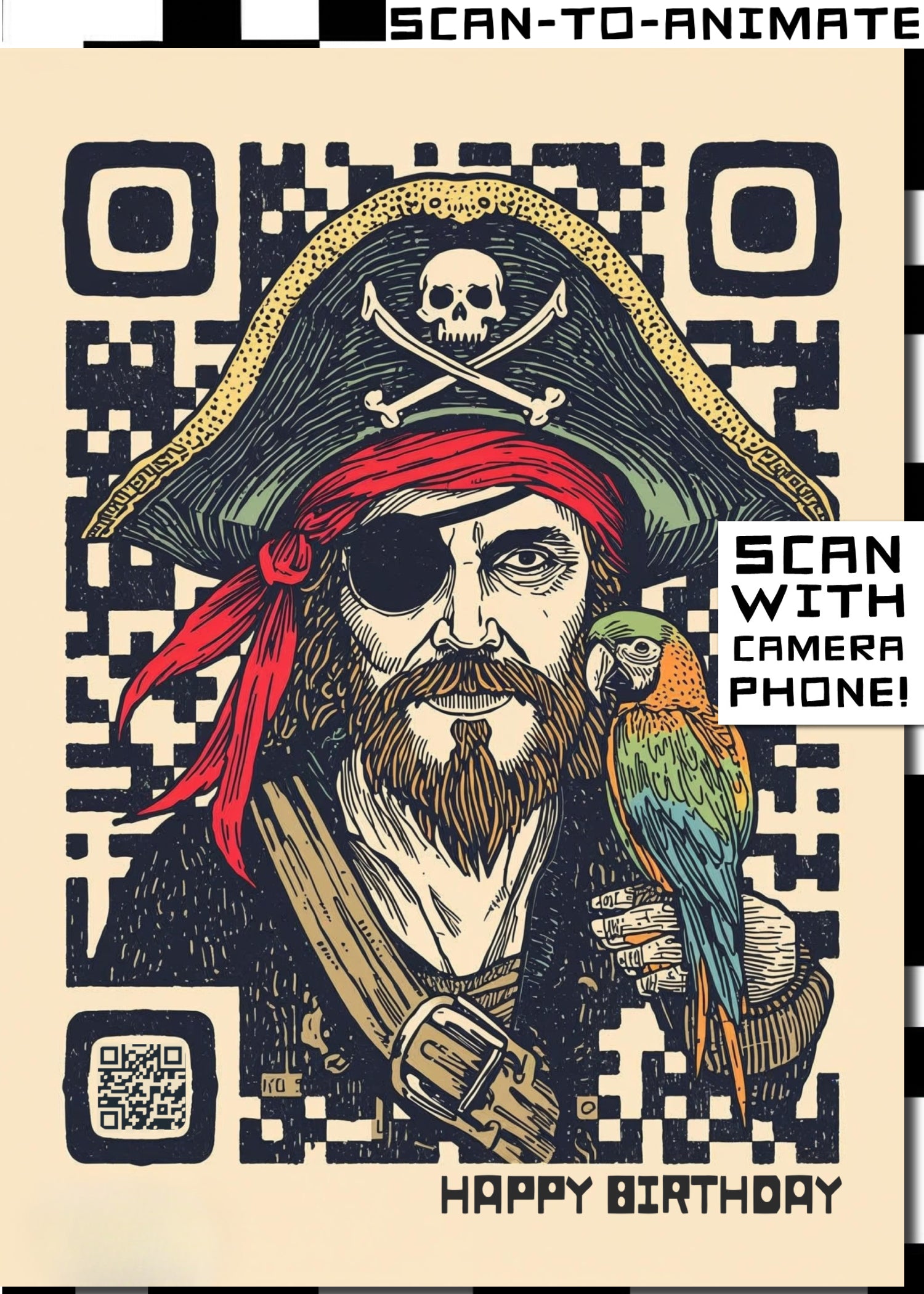 Q-ART Pirate Happy Birthday Card