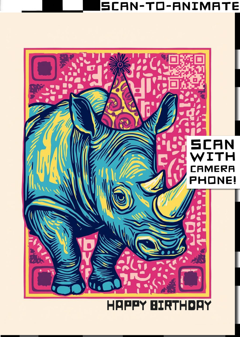 Q-ART Rhino Happy Birthday Card