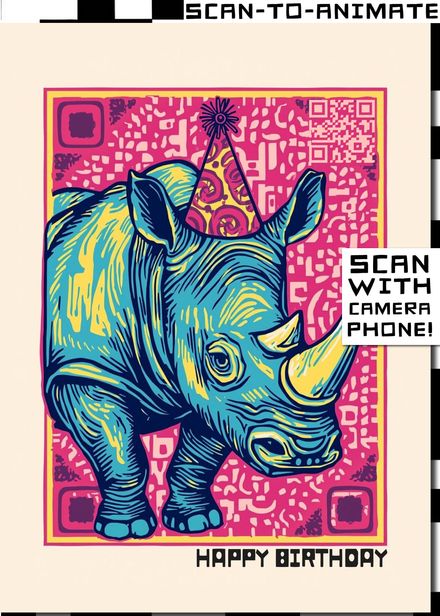Q-ART Rhino Happy Birthday Card