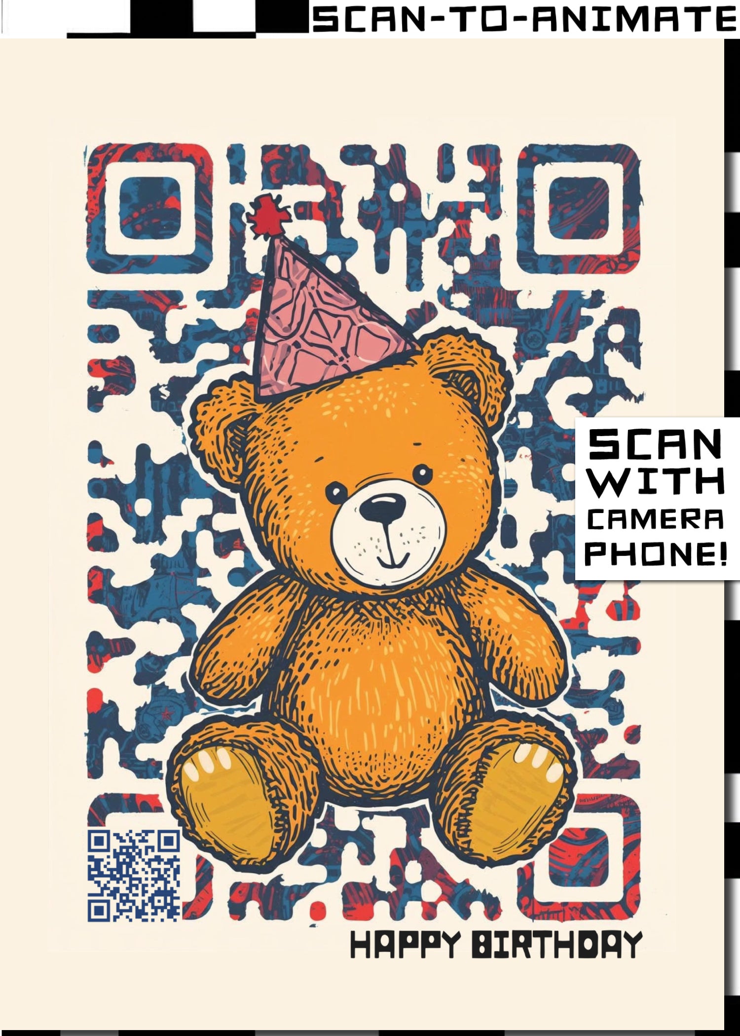 Q-ART Teddy Bear Happy Birthday Card