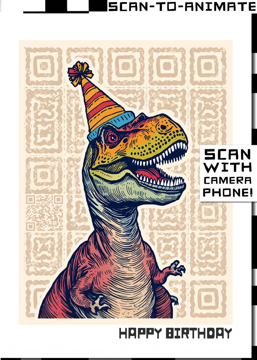 Q-ART T-Rex Happy Birthday Card