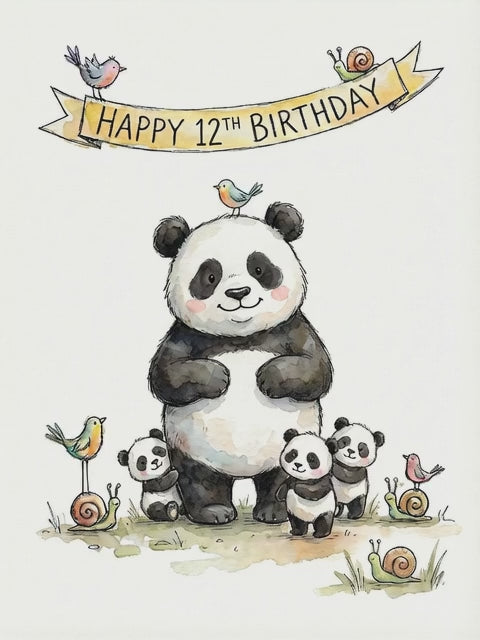 Happy 12th Birthday Panda Greeting Card