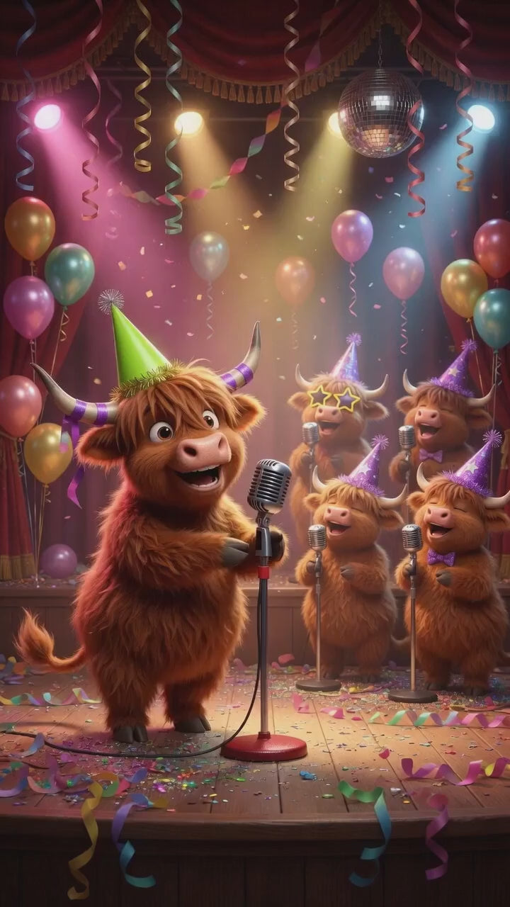 Happy Birthday QRaraoke Highland Cow Card