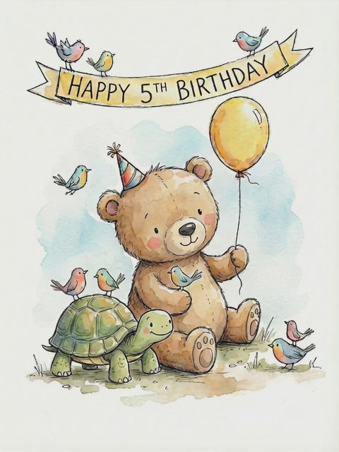 Happy 5th Birthday Teddy Bear Greetings Card